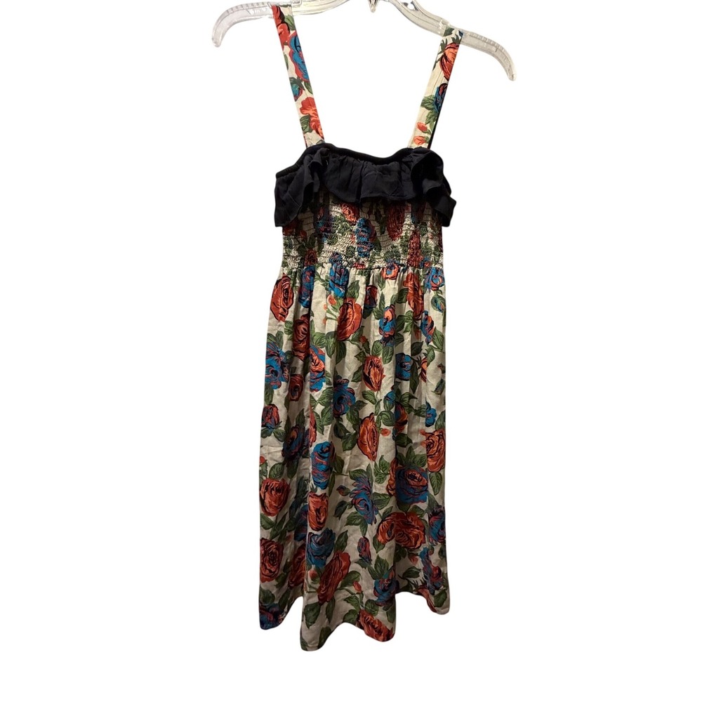 Audrey 3 +1 Floral Smocked Mini Dress Rose Print Ruffle Neck Rayon DH4169 L - Picture 2 of 10